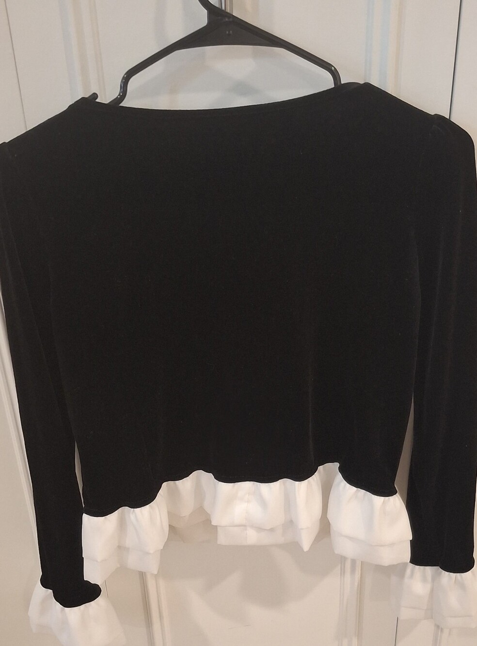Black & White Ruffle Button-Front Velvet Top - Picture 3 of 3